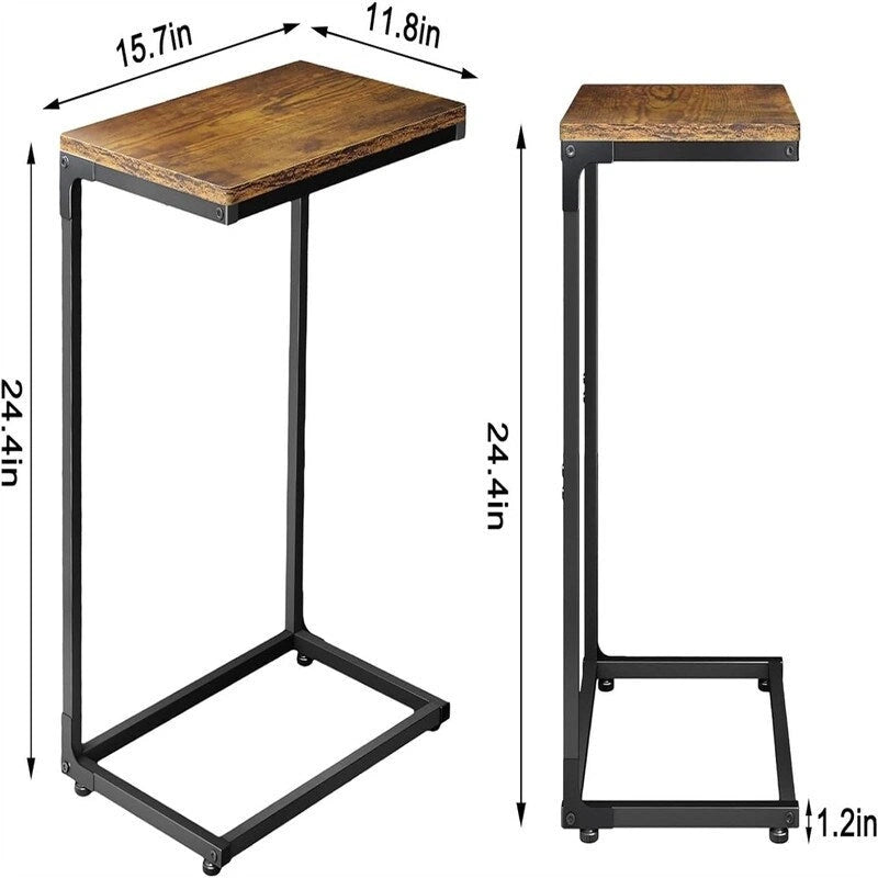 C-Shaped End Table Slim Sofa Side Table with Metal Frame