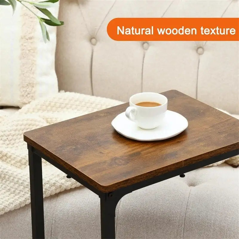 Table d’appoint en forme de C, table fine pour canapé avec structure métallique