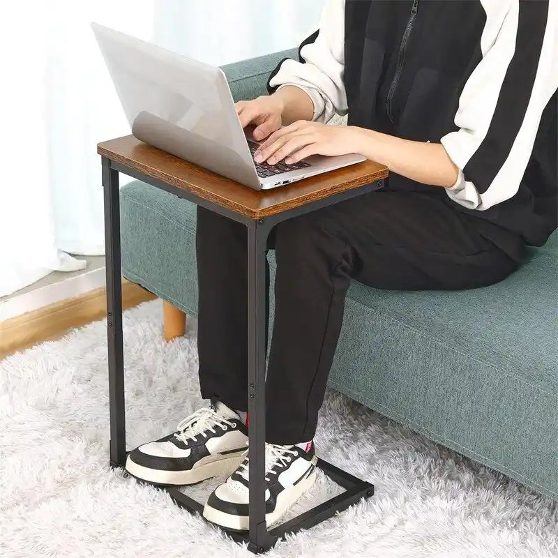 C-Shaped End Table Slim Sofa Side Table with Metal Frame