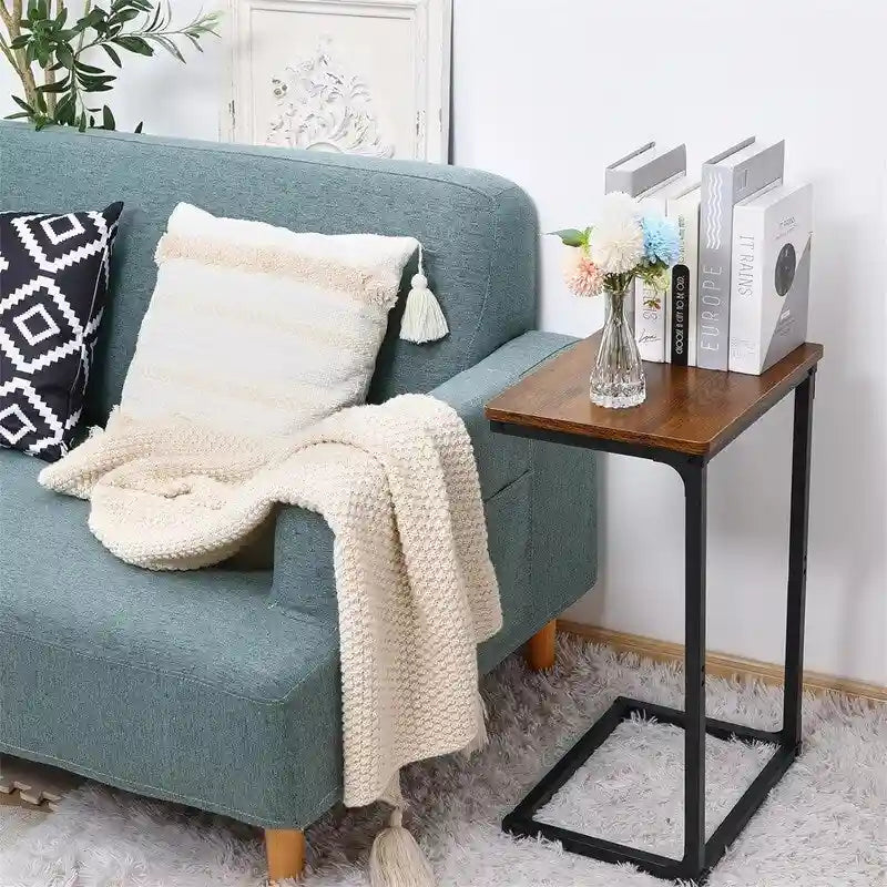 C-Shaped End Table Slim Sofa Side Table with Metal Frame