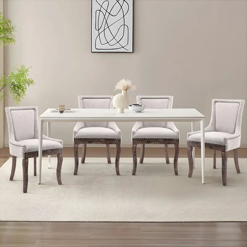 Traditional Tufted Upholstered Wingback Dining Chair Set of 6