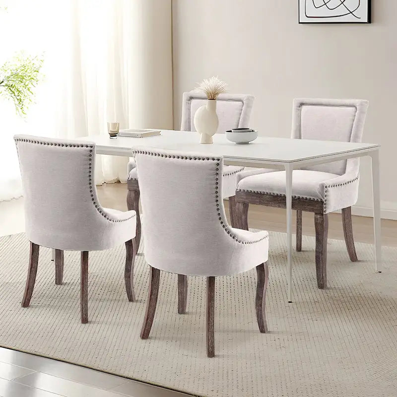 Traditional Tufted Upholstered Wingback Dining Chair Set of 6
