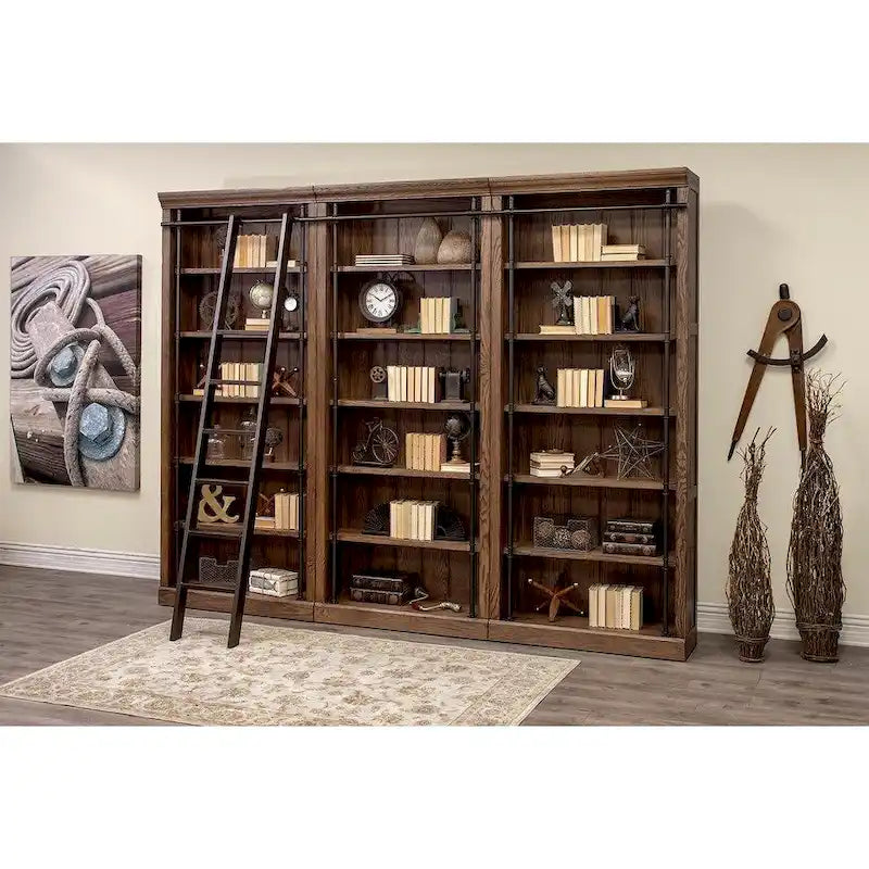 8-Foot Tall Bookcase Wall Unit with Ladder, Storage Organizer and Display Shelf for Office