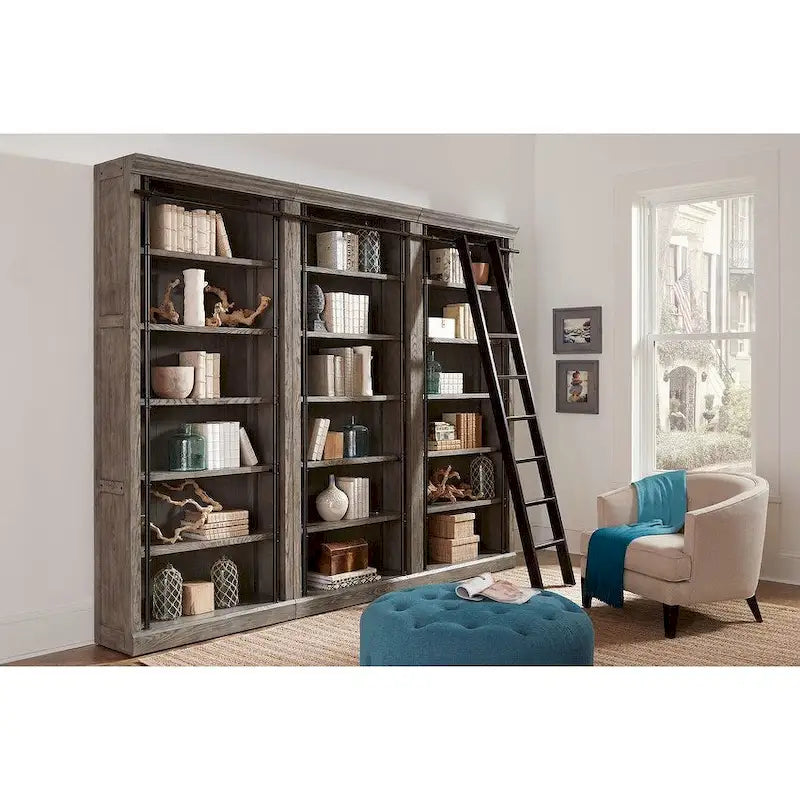8-Foot Tall Bookcase Wall Unit with Ladder, Storage Organizer and Display Shelf for Office