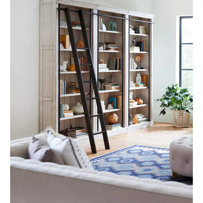 Boekenkast-wandmeubel van 8 voet hoog met ladder, opbergorganizer en displayplank voor kantoor