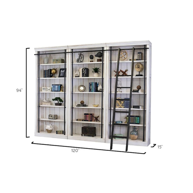Boekenkast-wandmeubel van 8 voet hoog met ladder, opbergorganizer en displayplank voor kantoor