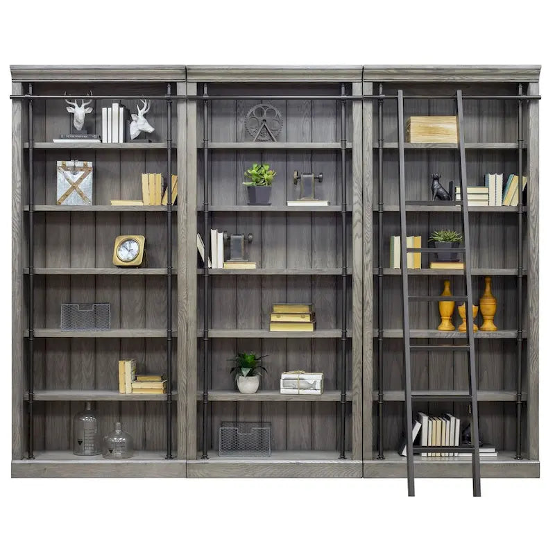 Boekenkast-wandmeubel van 8 voet hoog met ladder, opbergorganizer en displayplank voor kantoor