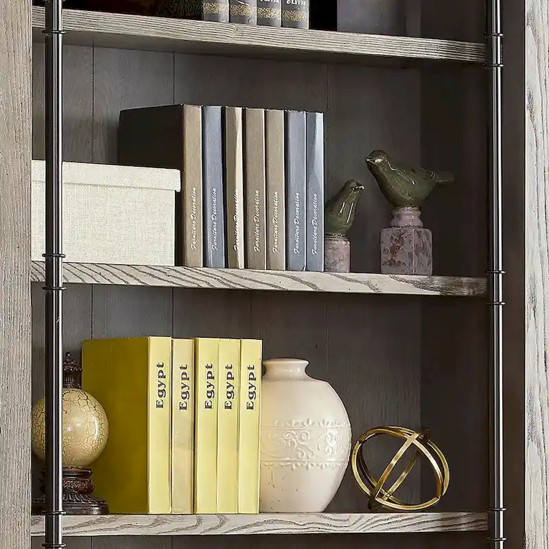 Boekenkast-wandmeubel van 8 voet hoog met ladder, opbergorganizer en displayplank voor kantoor