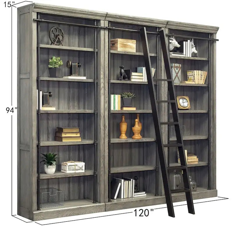 Boekenkast-wandmeubel van 8 voet hoog met ladder, opbergorganizer en displayplank voor kantoor