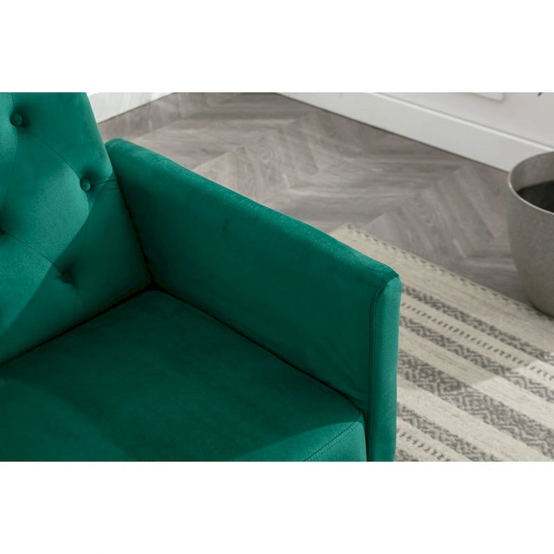 Bársony fotel állítható karfával és háttámlával, gombtűzött lounge fotel ottománnal