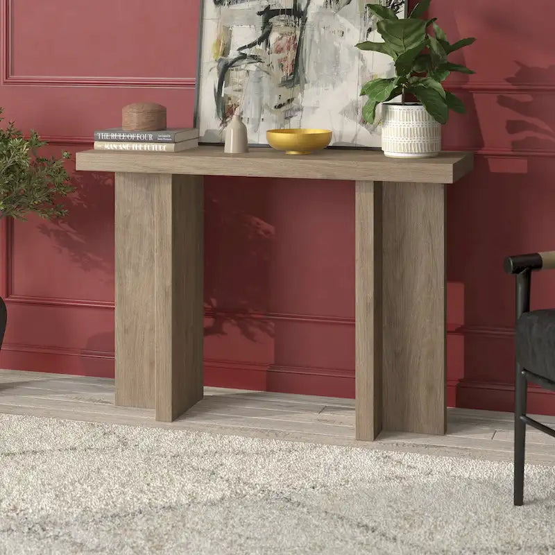 Modern 42 Wide Rectangular Console Table with Wood-Look Finish