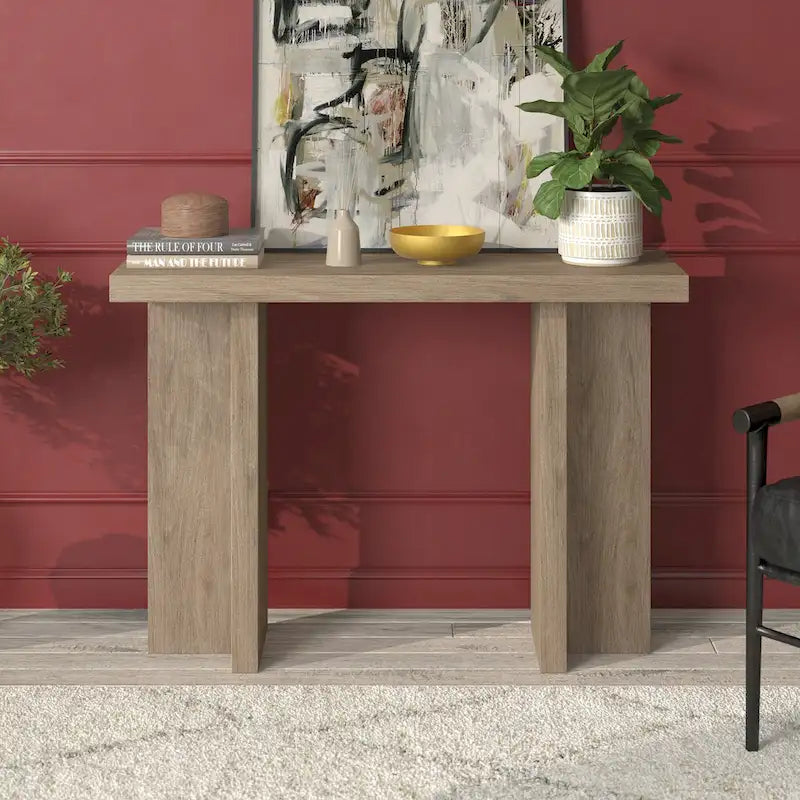 Mesa consola rectangular moderna de 42 de ancho con acabado que imita la madera