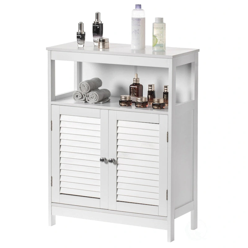 White Modern Freestanding Storage Cabinet with Shutter Doors for Bathroom