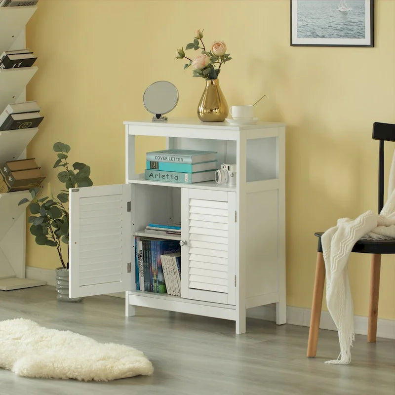 White Modern Freestanding Storage Cabinet with Shutter Doors for Bathroom