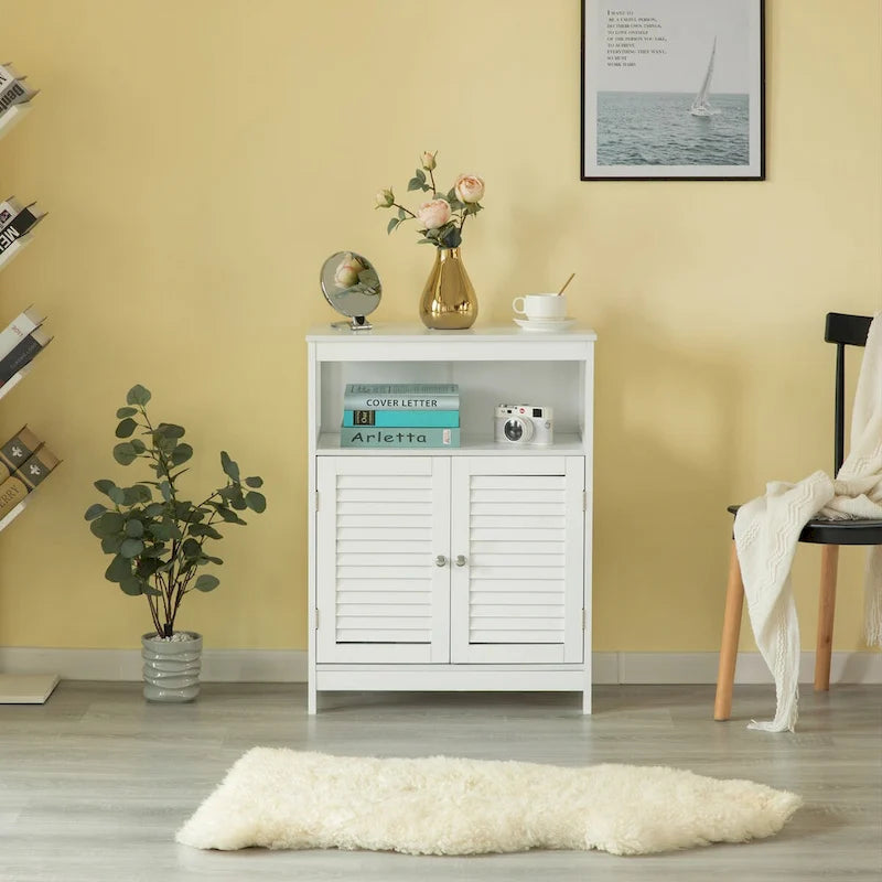 White Modern Freestanding Storage Cabinet with Shutter Doors for Bathroom
