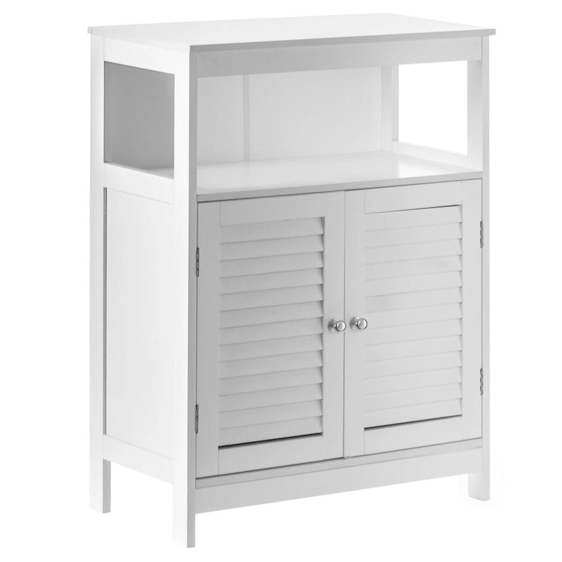 White Modern Freestanding Storage Cabinet with Shutter Doors for Bathroom