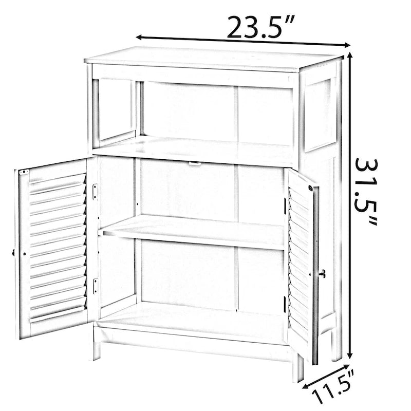 White Modern Freestanding Storage Cabinet with Shutter Doors for Bathroom
