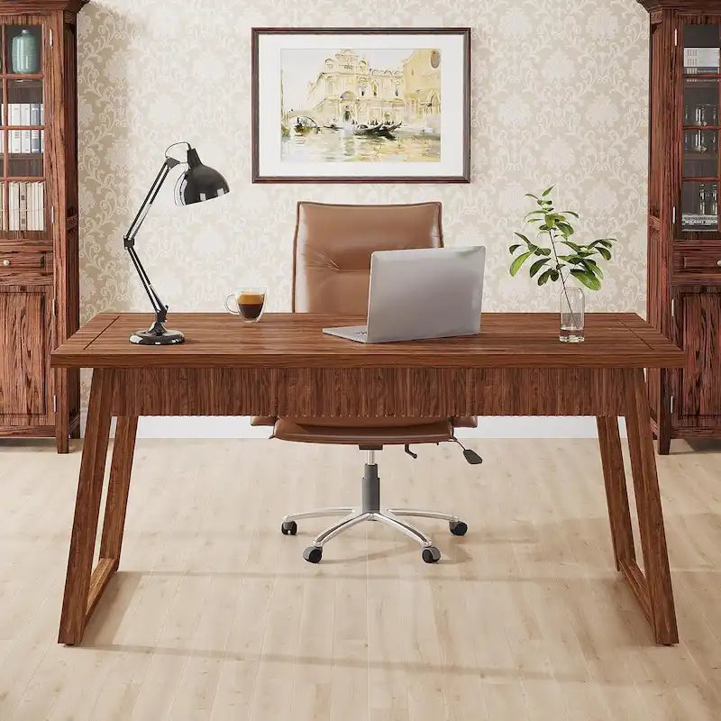 Executive Desk, Computer Desk with Drawer, Solid Wood Legs