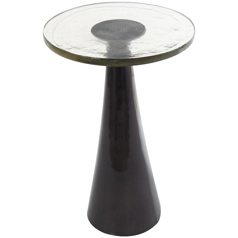 Aluminum Metal Geometric Cone Side End Accent Table with Textured Glass Tabletop