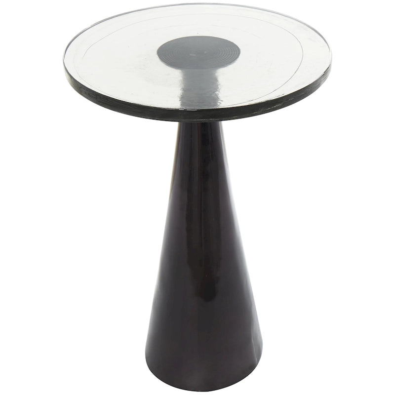 Aluminum Metal Geometric Cone Side End Accent Table with Textured Glass Tabletop