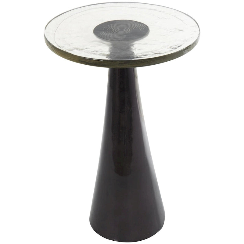 Aluminum Metal Geometric Cone Side End Accent Table with Textured Glass Tabletop - Black or Gold - Roche River Decor