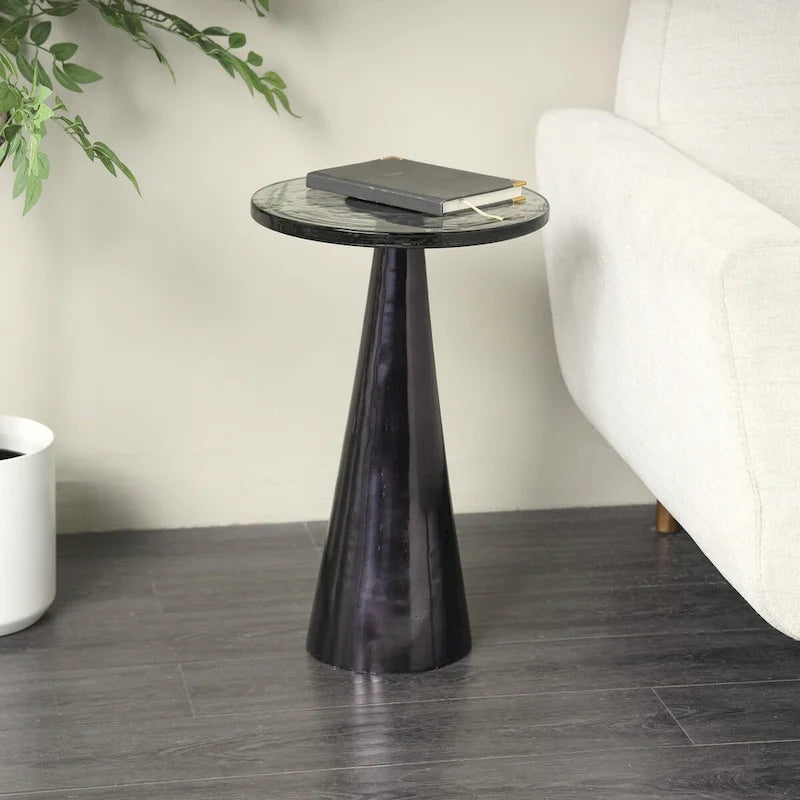 Aluminum Metal Geometric Cone Side End Accent Table with Textured Glass Tabletop