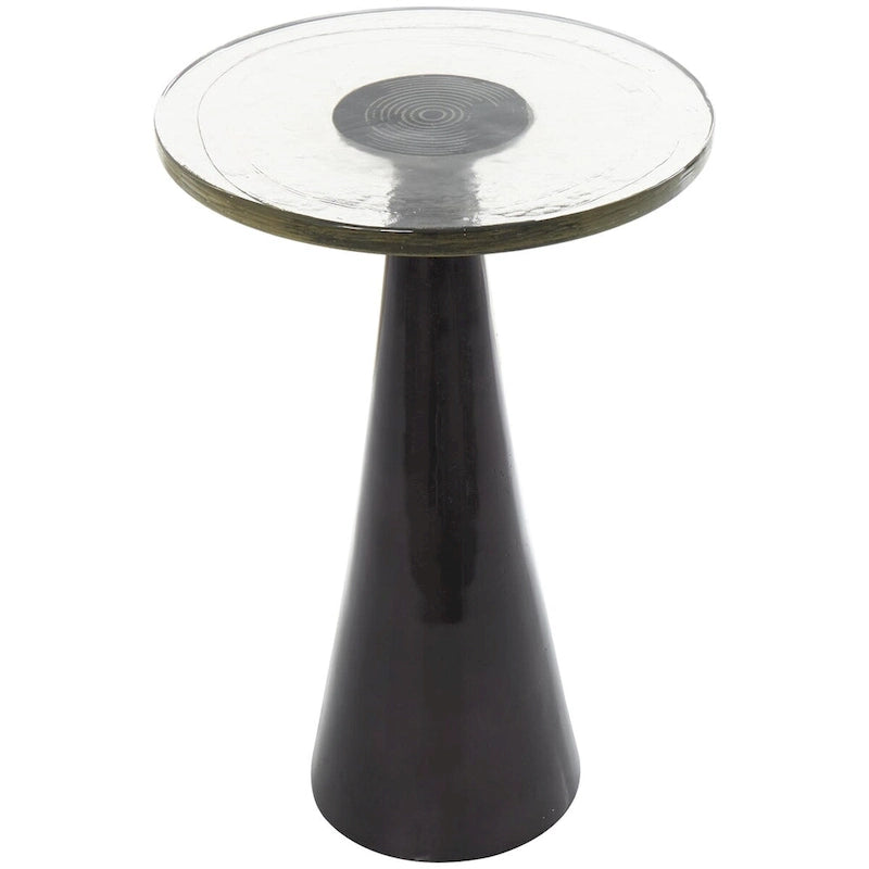 Aluminum Metal Geometric Cone Side End Accent Table with Textured Glass Tabletop
