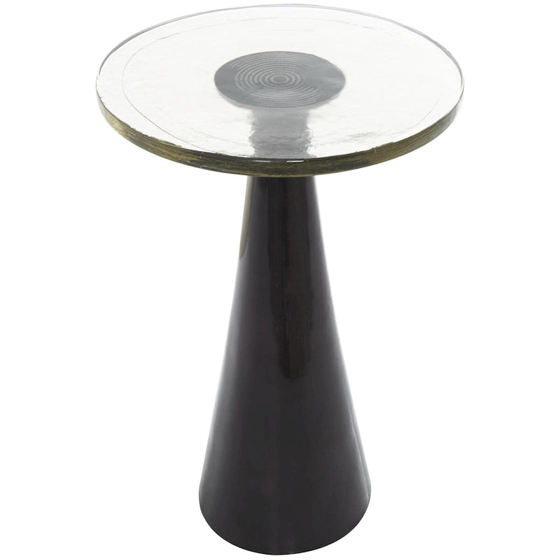 Aluminum Metal Geometric Cone Side End Accent Table with Textured Glass Tabletop