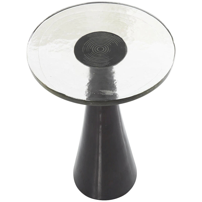 Aluminum Metal Geometric Cone Side End Accent Table with Textured Glass Tabletop