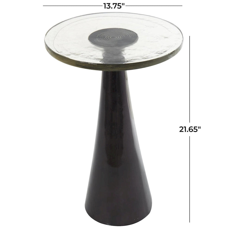 Aluminum Metal Geometric Cone Side End Accent Table with Textured Glass Tabletop