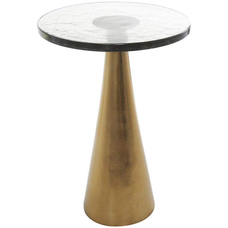 Aluminum Metal Geometric Cone Side End Accent Table with Textured Glass Tabletop