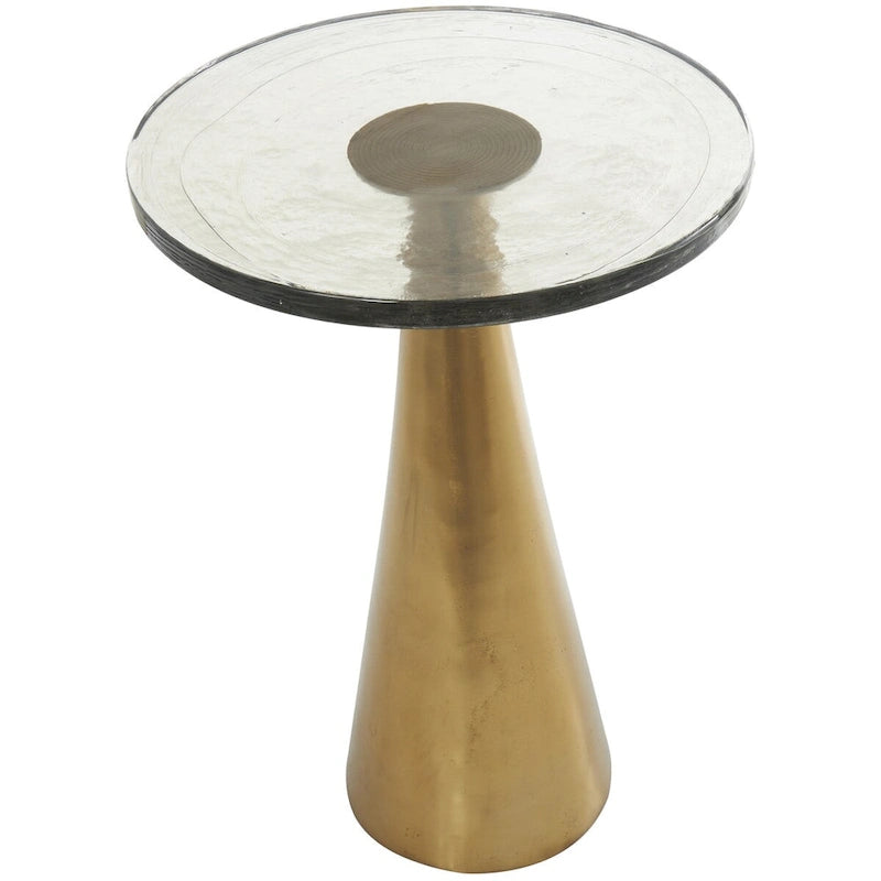 Aluminum Metal Geometric Cone Side End Accent Table with Textured Glass Tabletop