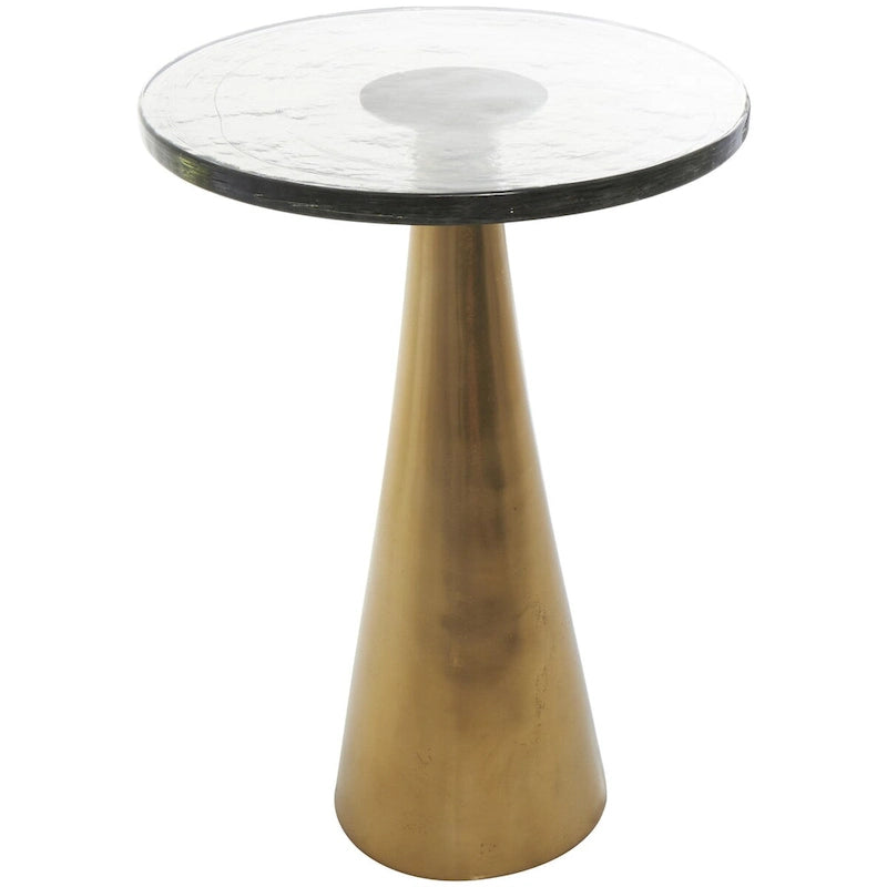 Aluminum Metal Geometric Cone Side End Accent Table with Textured Glass Tabletop