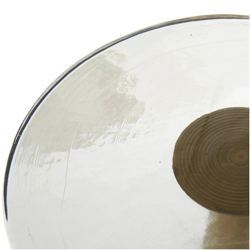 Aluminum Metal Geometric Cone Side End Accent Table with Textured Glass Tabletop