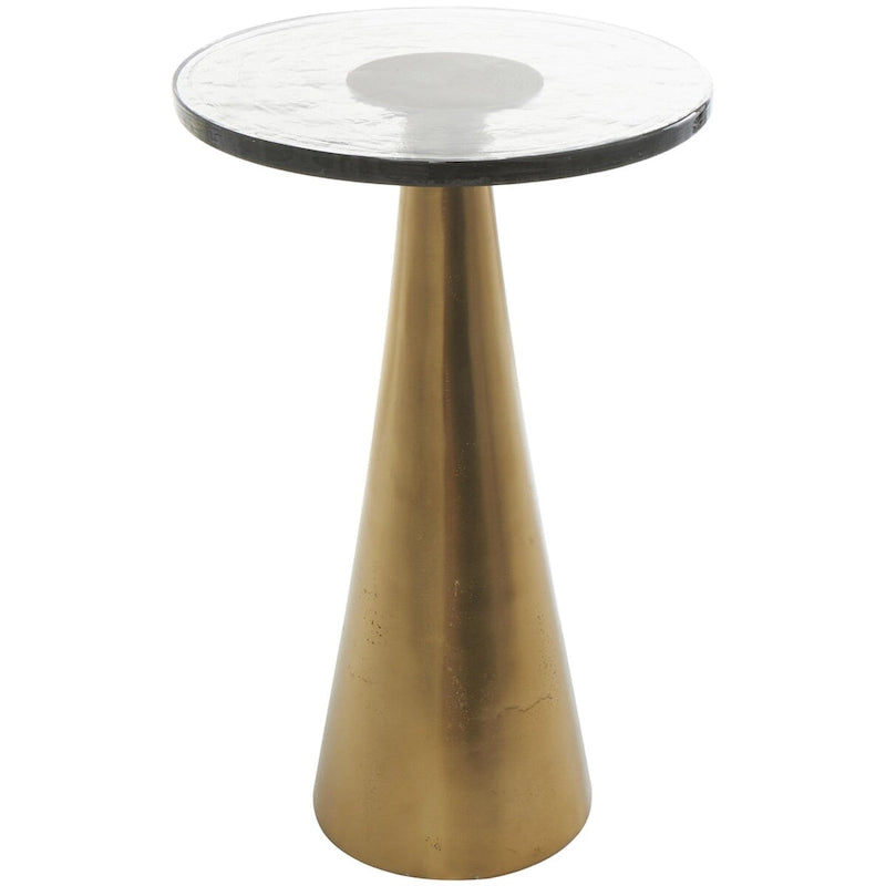 Aluminum Metal Geometric Cone Side End Accent Table with Textured Glass Tabletop