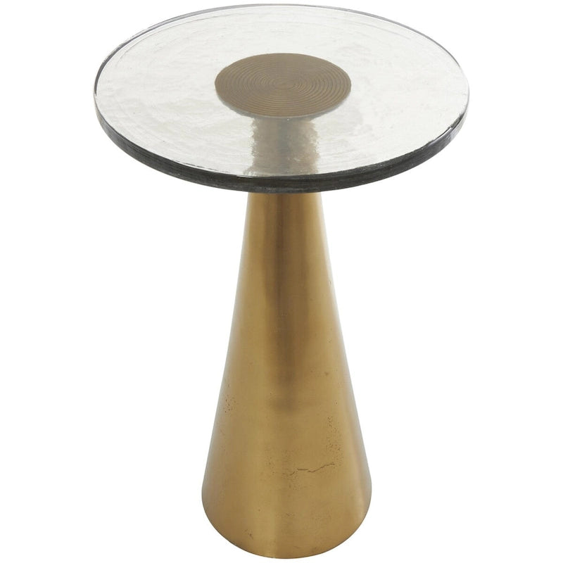 Aluminum Metal Geometric Cone Side End Accent Table with Textured Glass Tabletop