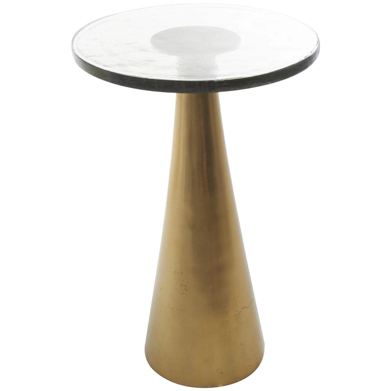 Aluminum Metal Geometric Cone Side End Accent Table with Textured Glass Tabletop