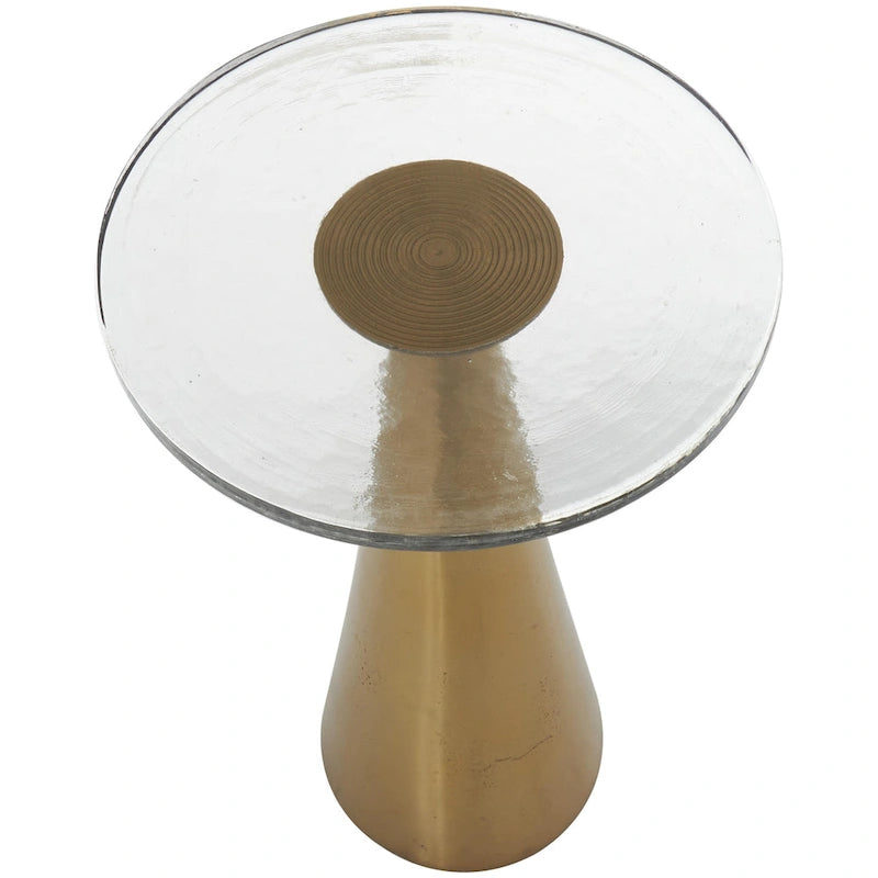 Aluminum Metal Geometric Cone Side End Accent Table with Textured Glass Tabletop