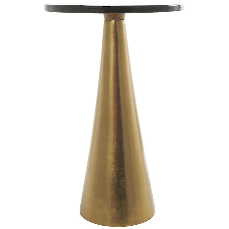 Aluminum Metal Geometric Cone Side End Accent Table with Textured Glass Tabletop