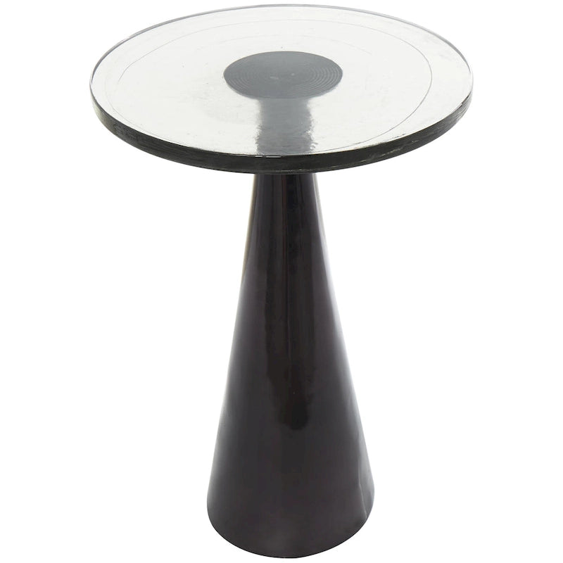 Aluminum Metal Geometric Cone Side End Accent Table with Textured Glass Tabletop