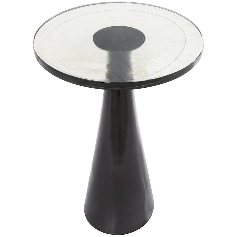 Aluminum Metal Geometric Cone Side End Accent Table with Textured Glass Tabletop
