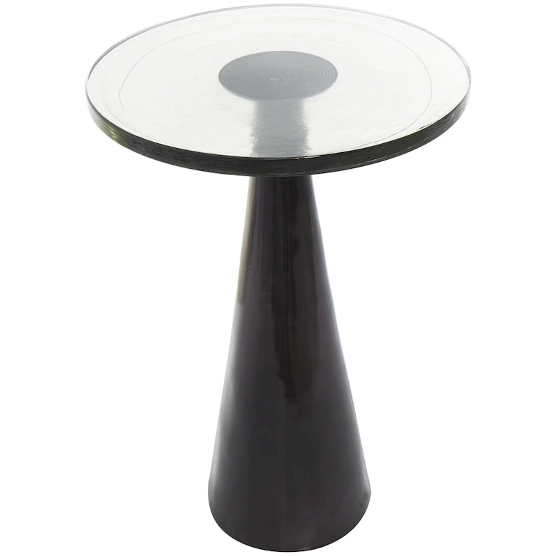Aluminum Metal Geometric Cone Side End Accent Table with Textured Glass Tabletop