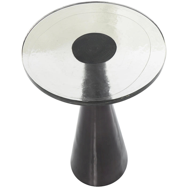 Aluminum Metal Geometric Cone Side End Accent Table with Textured Glass Tabletop